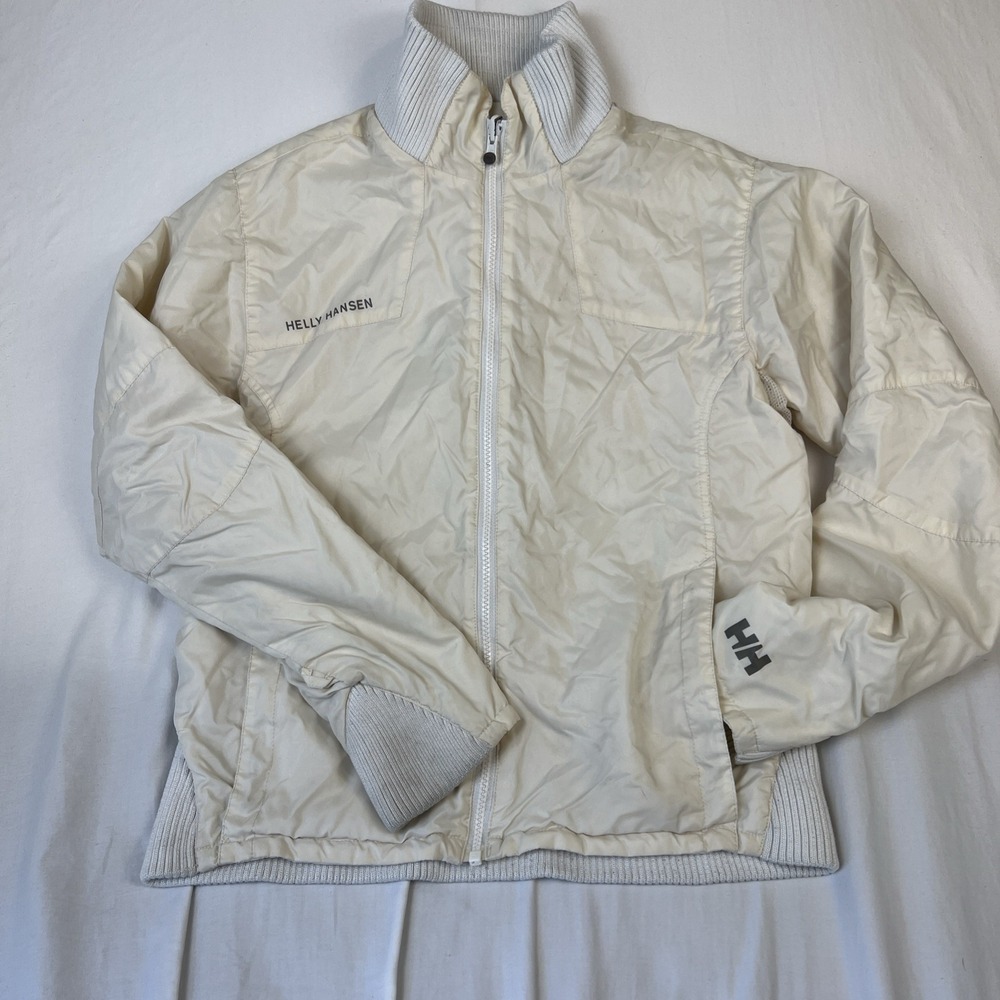 Helly Hansen Womens Cream Paisley Full Zip Ribbed Knit Trim Jacket Cream M